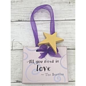 All You Need is Love The Beatles Wood Plaque Wall Hanging Ribbon Star Decor